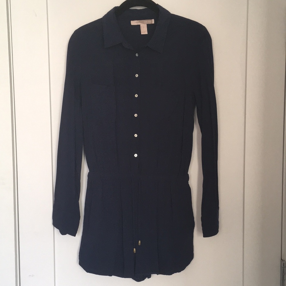 Navy blue long sleeve button up romper